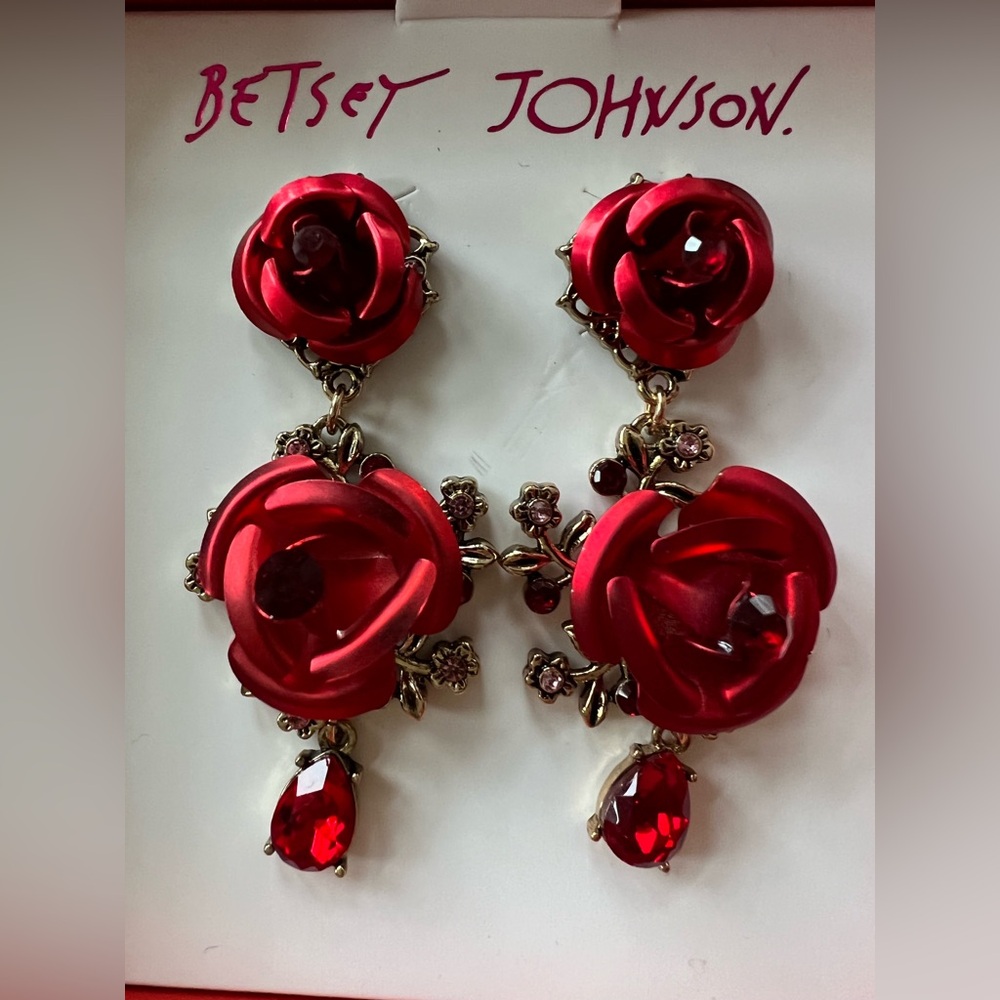 Betsey Johnson Rose Rhinestone Earrings